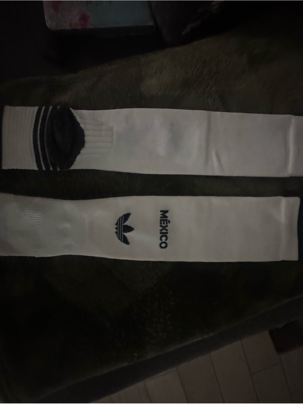 adidas White Crew Socks with Navy Trefoil and México Text